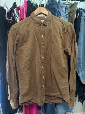 Burberry Brit Men's Brown 100% Linen Long Sleeve Button Down